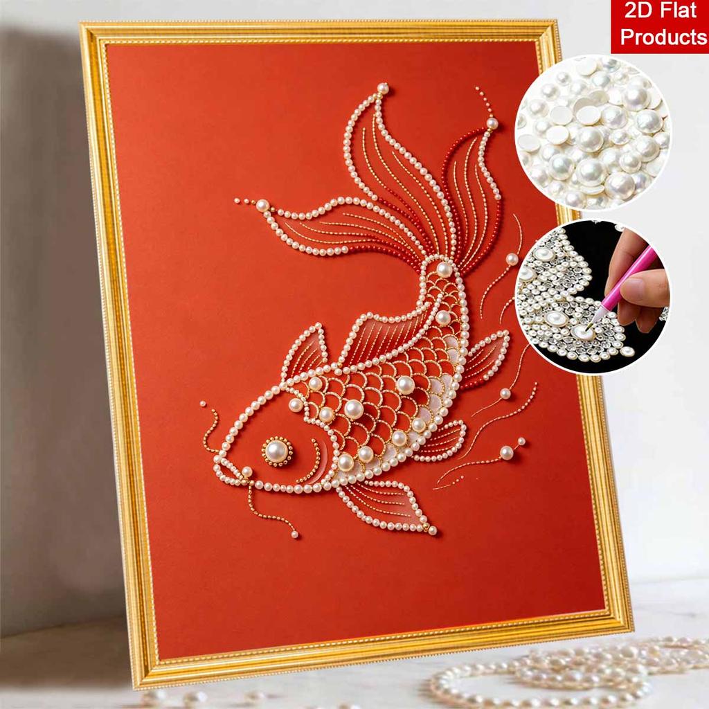 Pearl Art Painting Home Wall Decor Lucky Koi Fish Pearl Gemstone Painting Picture Crafts Adult/Beginner Gift Creative Home Decor Unframed Wall Art