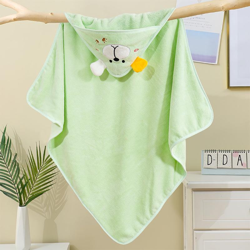 New Spring and Autumn Baby Newborn Swaddling Baby Wrapping Towel Cute Cartoon Cuddle Coral Velvet Hooded Bath Towel