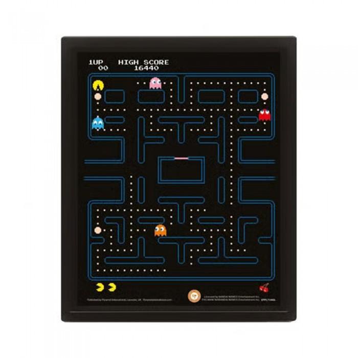 Poster Lenticolare 3D Incorniciato del Labirinto di Pac-Man nero