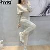 Women's Fashion Casual Spring Autumn Solid Color Print Long Sleeve V-Neck Trousers Pants Suits