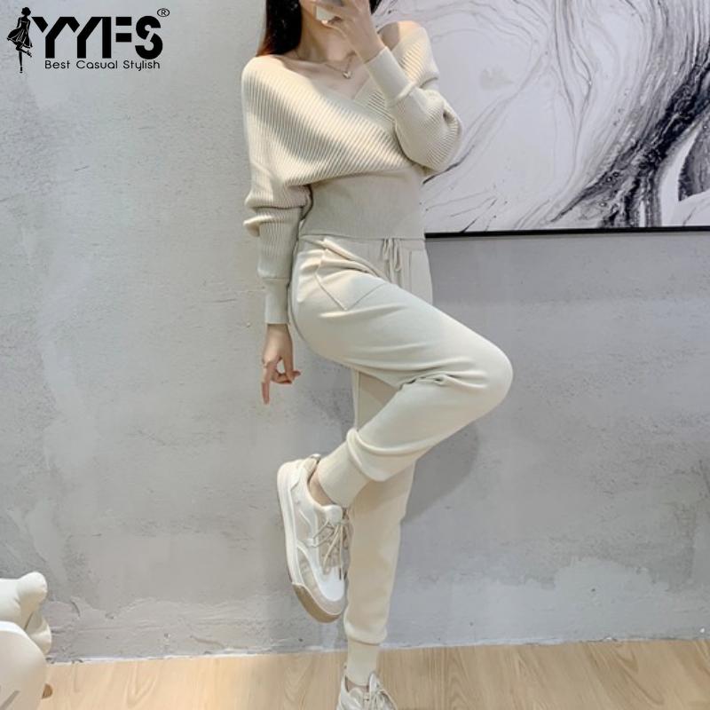 YYFS Women's Fashion Casual Spring Autumn Solid Color Print Long Sleeve V-Neck Trousers Pants Suits