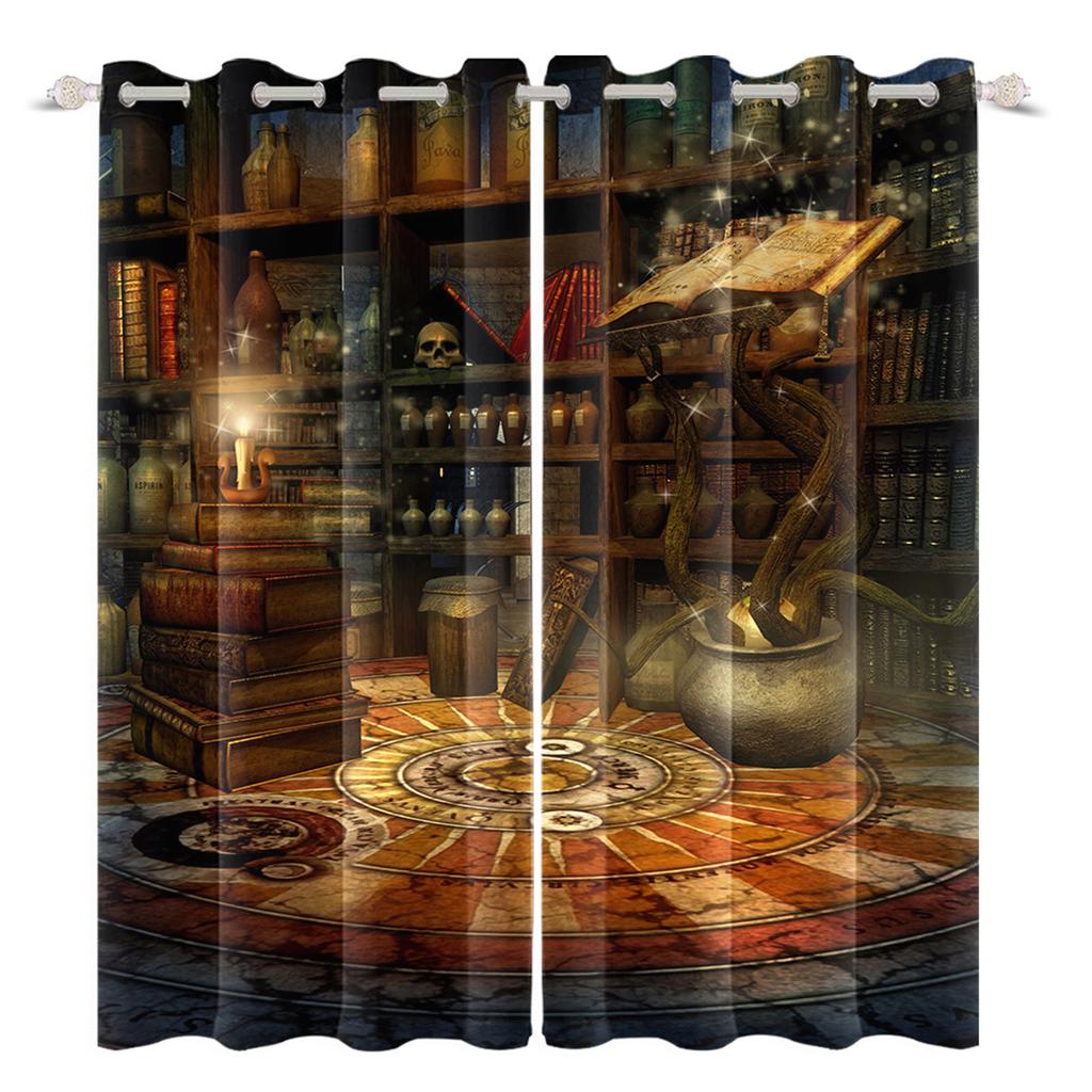 2pcs/set Horror Halloween Window Curtain Night Gate Skeleton Home Bedroom Living Room Decor Blackout Polyester Fabric Curtains