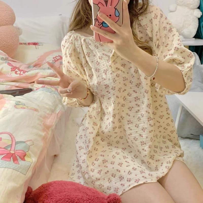 Fancy Underwear Women Small Floral Student Loungewear Printed Half-Sleeve Shorts Can Be Worn Outside Women Sleepwear