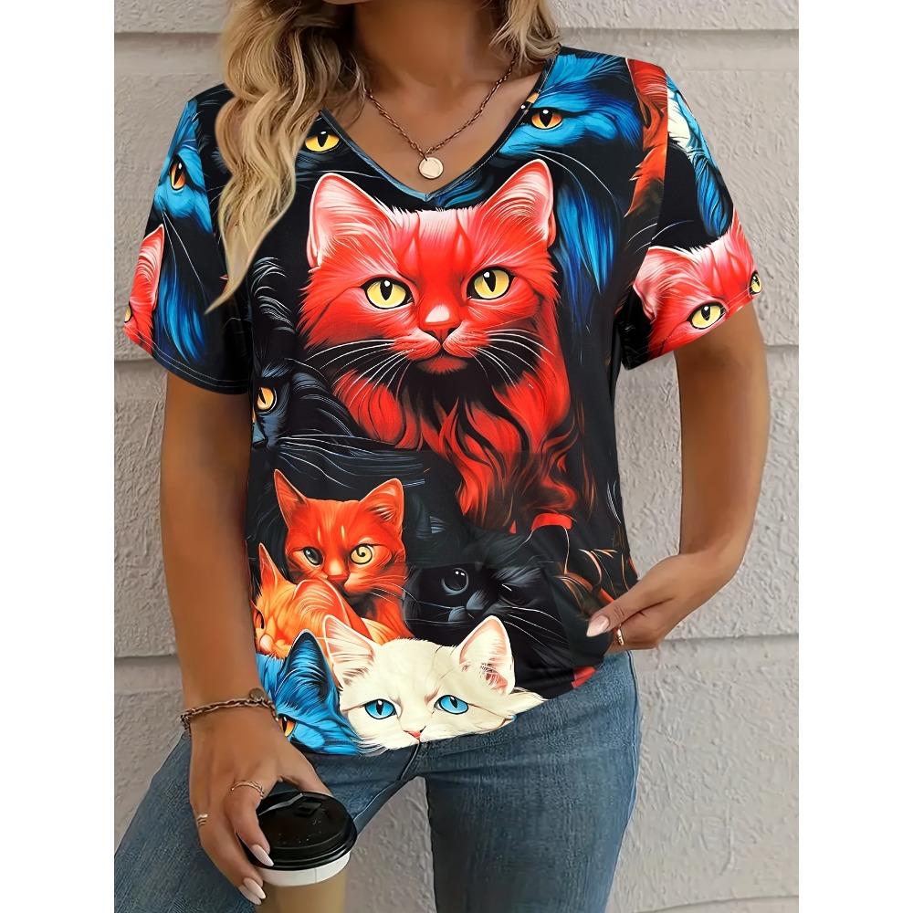 

T-shirt women s summer casual elegant v-neck short-sleeved maple leaf print top loose casual wear ladies T-shirt mother s day XL