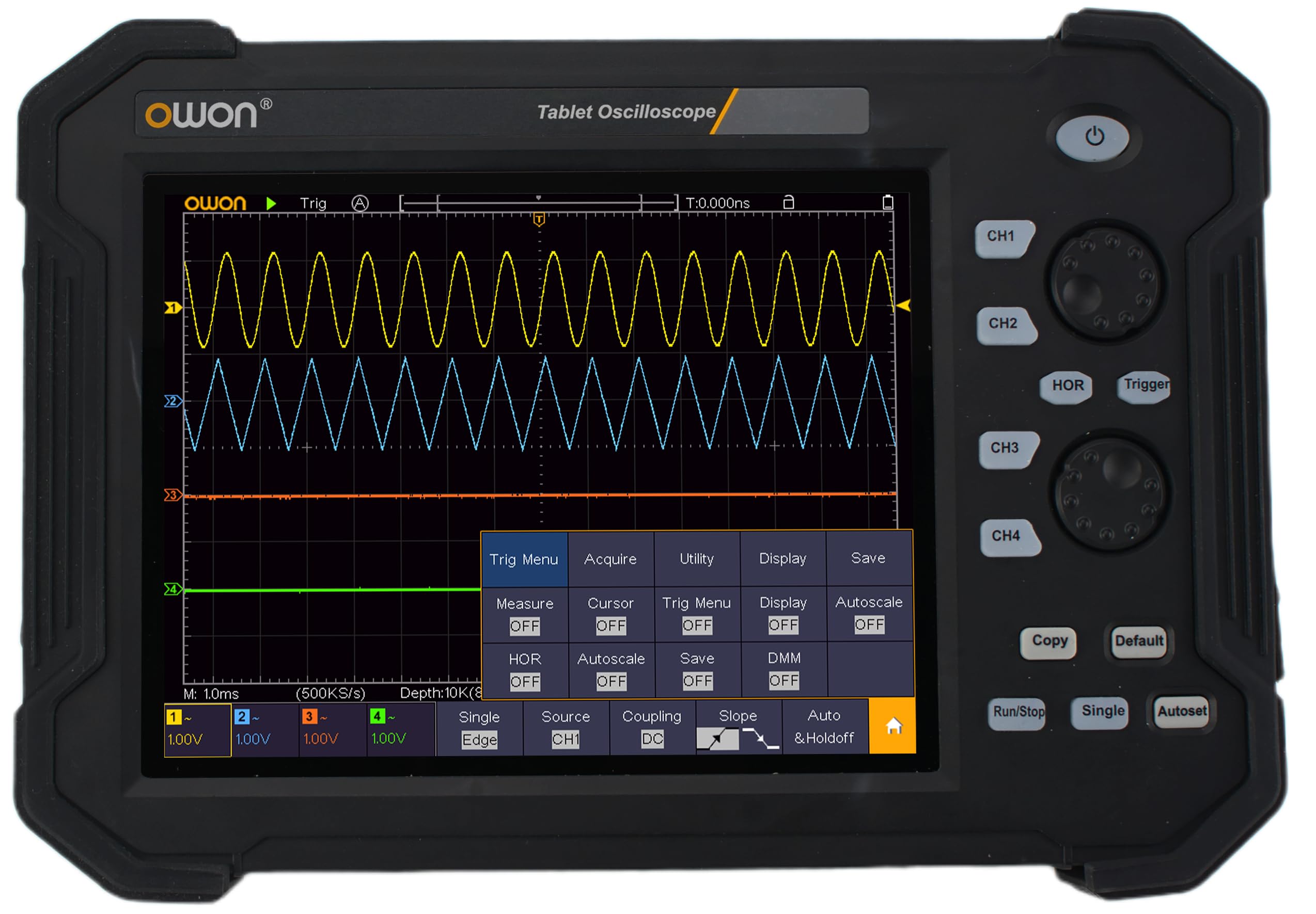 

OWON TAO3104 Digital Handheld 100MHz Sample 40M Record SCPI Remote Slim and Japanese Instruction Manual Included 4-Channel Oscilloscope, Tablet,