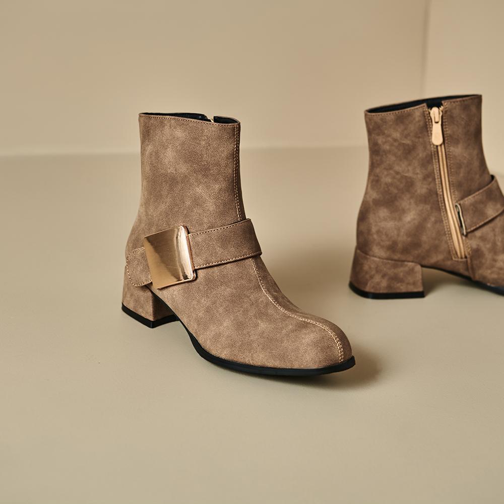 

Черные рыжие женские ботильоны круглый носок средний квадратный каблук маленький большой размер 32 48 39 дубильная кора