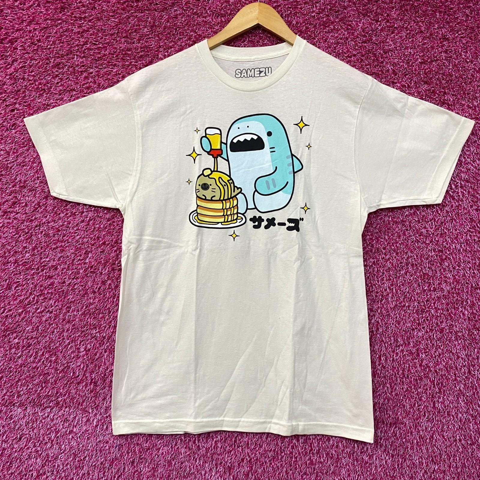 Samezu Tiger Shark Yummy Pancakes Kawaii Graphic Design 100% Cotton T-shirt Mens Tees Top 2XL