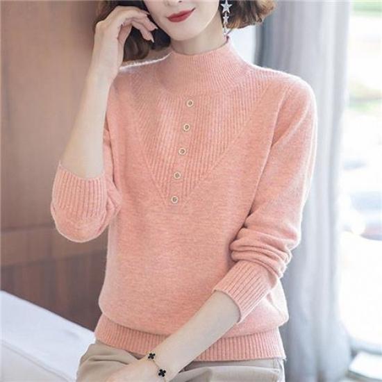 Autumn and winter women's new warm half-high collar base shirt, mother's wear, knitted thick sweater