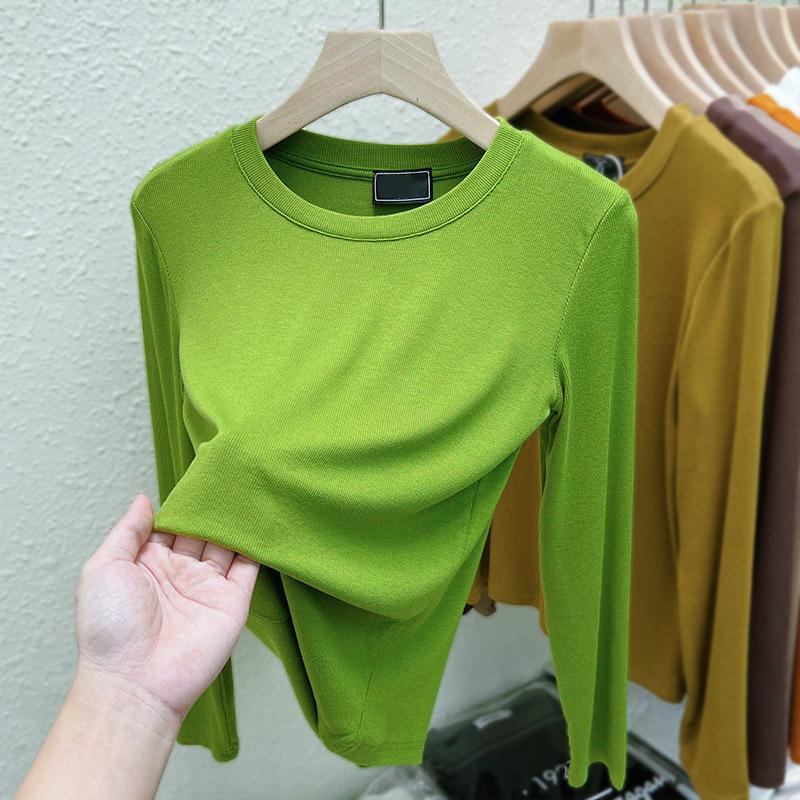 Damen 2025 Geripptes Langarm Rundhals Modisches Basisschicht T-Shirt für Frühling und Herbst