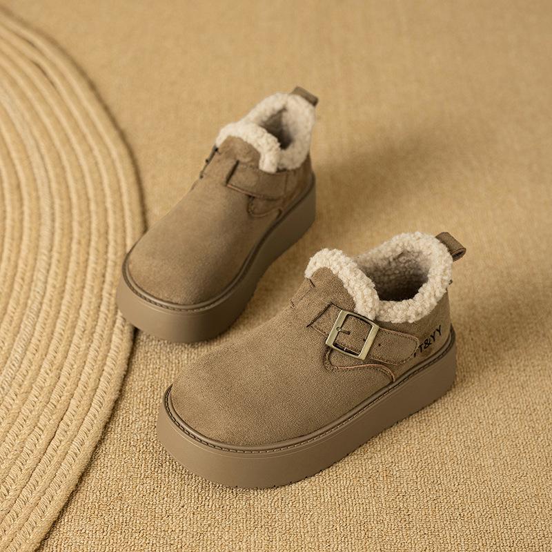 Platform-soled Boken shoes women's winter new lazy shoes velvet warm snow cotton shoes women's fashion