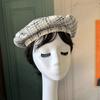 Women's  Style Beret Hat Gingham Check White Elegant Painter Cap for Face Slimming Effect