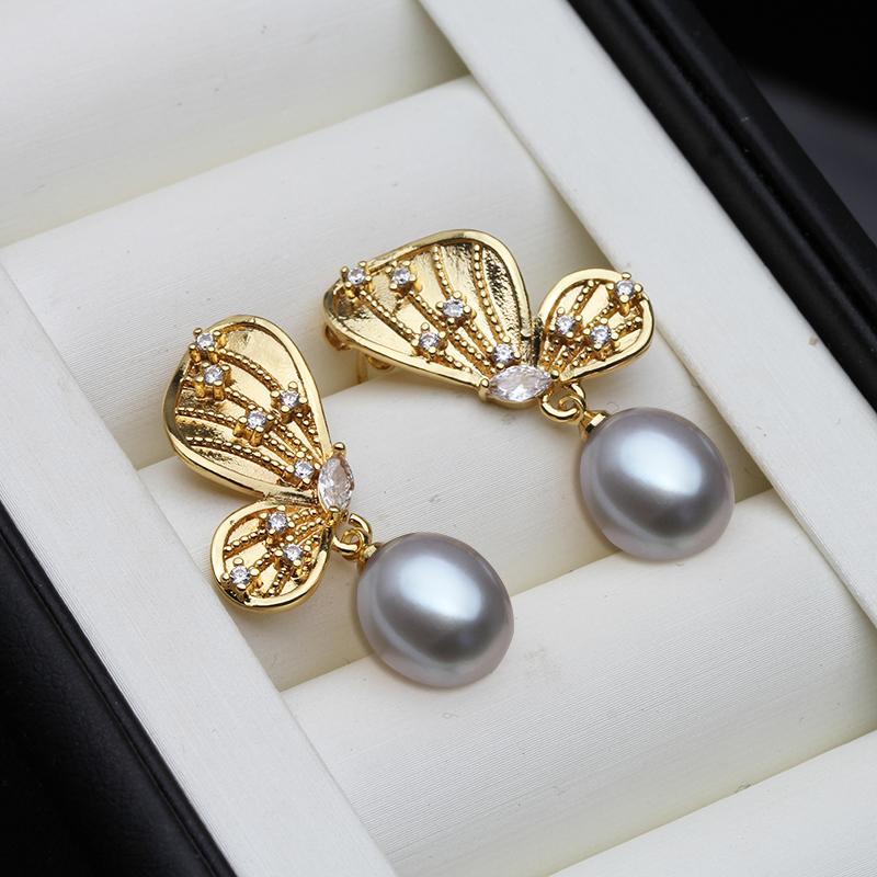 

Trendy White Stud Earrings Pearl,Wedding Butterfly Natural Freshwater Pearl Earrings Engagement Gift Pink Black