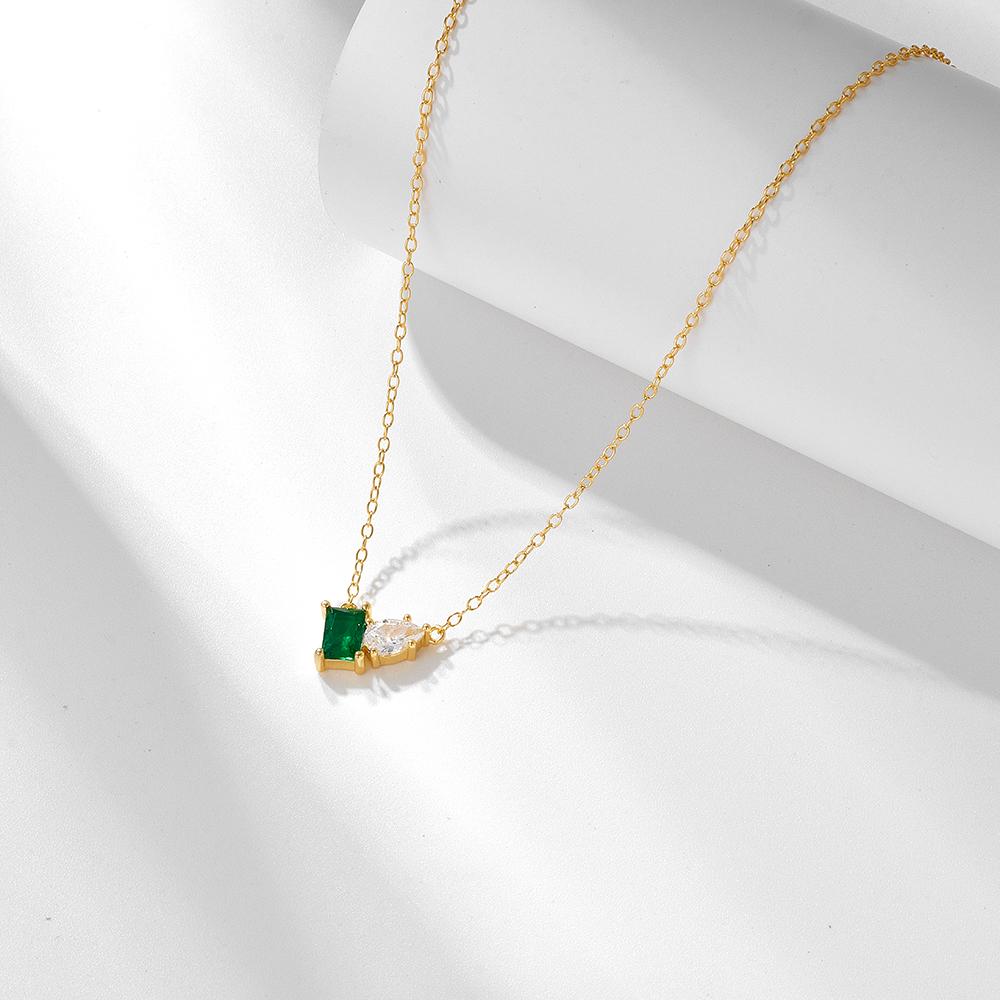 Fashion Luxury Women Gift Fine Jewelry 925 Sterling Silver Emerald Cut Geometric Water Drop Cz Fine Charm Necklace 18inches золотой