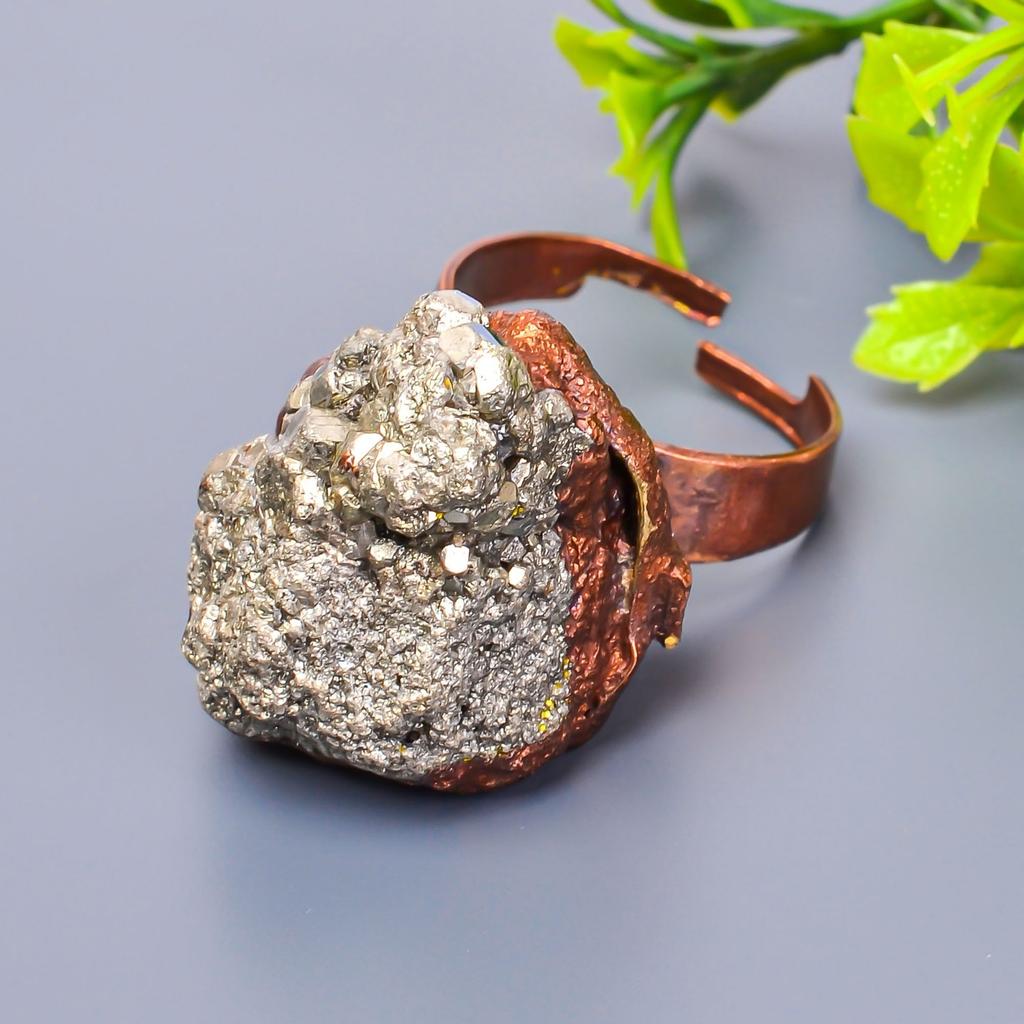 Friendship Day Sale Pyrite Druzy Gemstone Copper Statement Eternity Promise Ring V-12