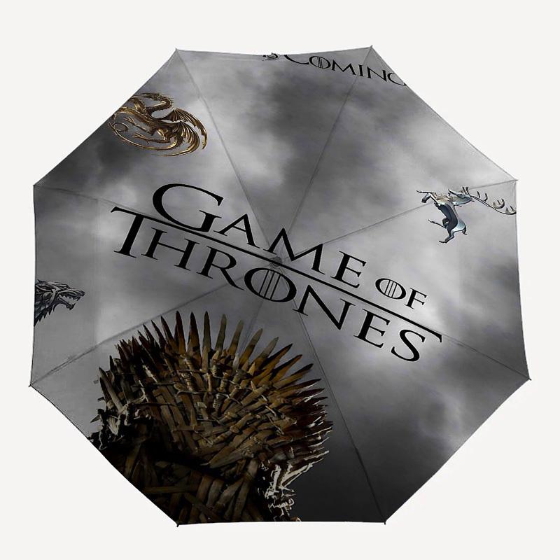 1pc Game of Thrones Winter is Coming Automatic Folding Umbrella - Compact 8-Rib Design, Durable Plastic & Iron1325L