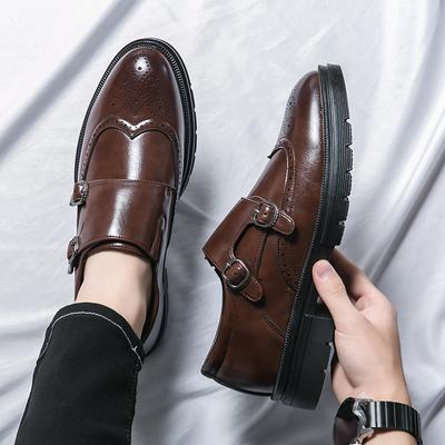 Fashion Spring New Fashion Men's Comfortable Leather Shoes Mengke Shoes Brand Business Carved Dress Double Buckle Groom Wedding Shoes