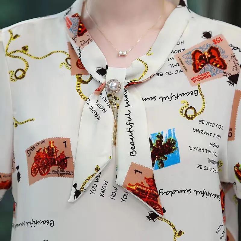 Short Sleeved Shirt for Women's Summer Ladies Loose Casual Shirt Fashionable Printed T-shirt