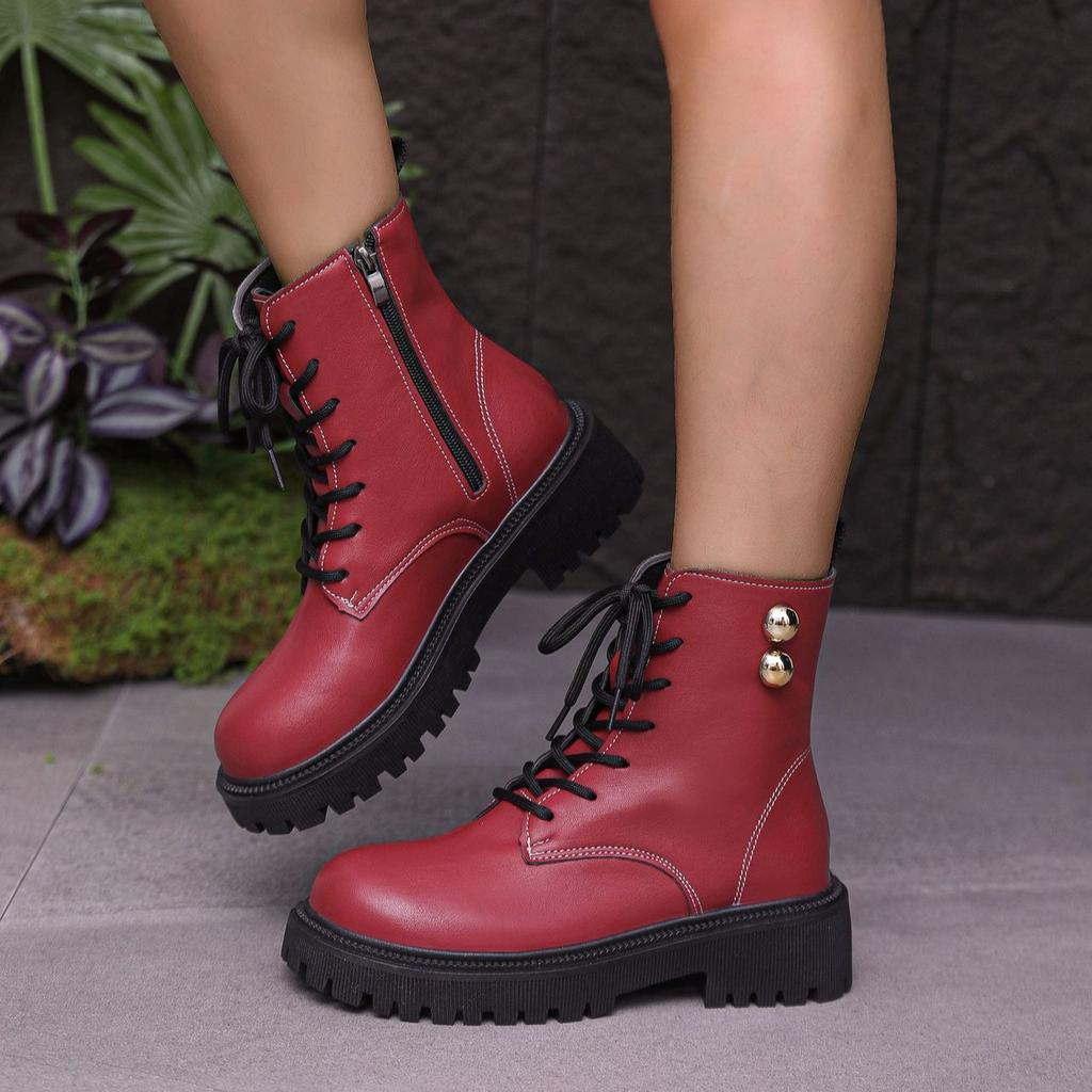 Fashion 2025Womens Boots Fashion High Top Leather Boots Lace Up Ankle Boot Non Slip Platform Boots for Women Motorcycle Boot Botas Mujer