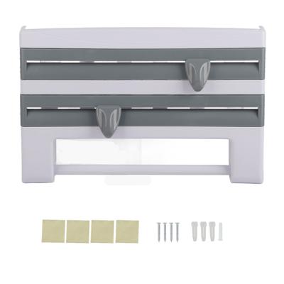 Stojan na skladování potravinové fólie Dávkovač s řezačkou Držák papírových utěrek Kuchyňské potřeby Šedomodrý