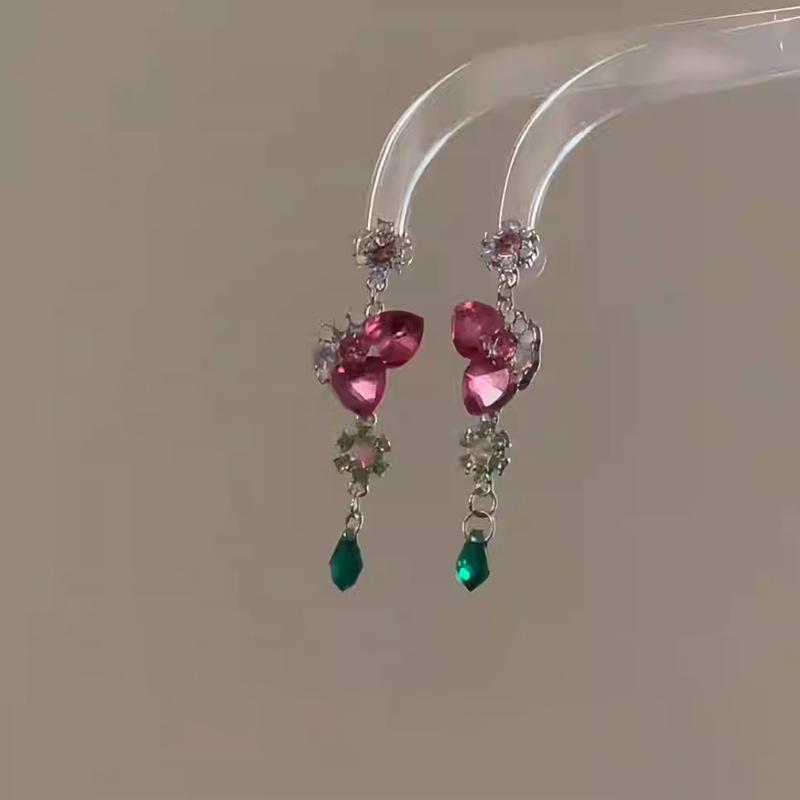 Love glass water drop fringed stud earrings fashion light luxury high-end earrings niche temperament earrings women