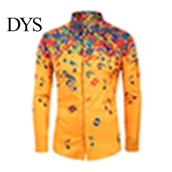 Men Autumn Musical Note Printed Long Sleeve Turndown Collar Shirt Blouse Top