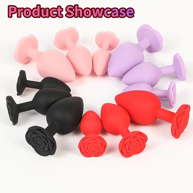 Rose Silicone Anal Plug Set of 3 Sizes Prostate Massager Butt Plugs Stimulator for Couples Men Women Anal Trainer Sex Toy