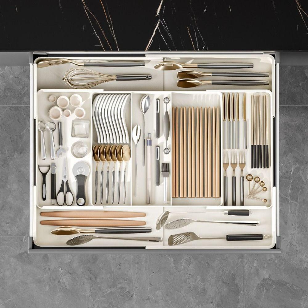 Movable Partition Kitchen Drawer Organizer Stationery Storage Expandable Utensil Tray Chopsticks