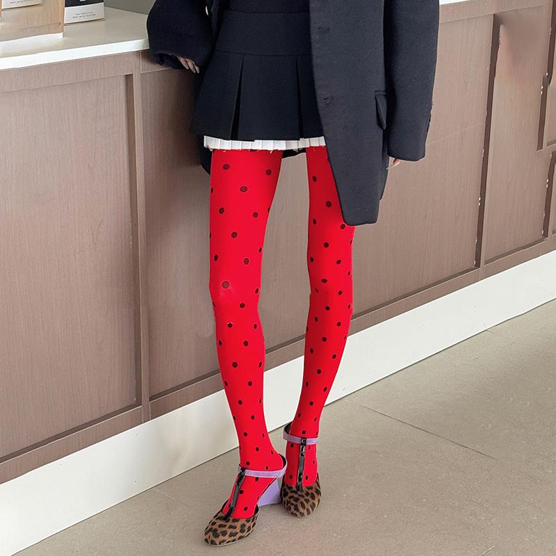 2026 Spring Polka Dot Tights Women Vintange 80D Pantyhose Sexy Semi Opaque Tights Resistant Control Top Stocking Y2K Style
