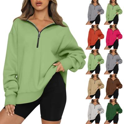 Women's Casual Fashion Solid Colour Zip Long Sleeve Top