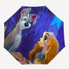 Lady and the Tramp Themed Travel Umbrella-8 Ribs Automatic Opening and Closing, Portable Folding Design, Compact and Stylish Umbrella Suitab