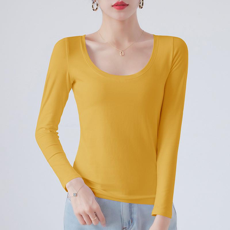 Cotton Crew Neck Slim Fit Long Sleeve Tshirt With Solid Color For Casual Wear