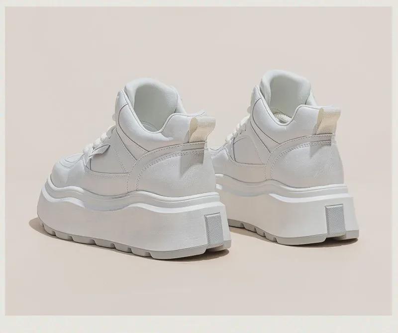 Damskie stylowe białe sneakersy high-top na grubej podeszwie - Kolekcja Jesień/Zima 2025