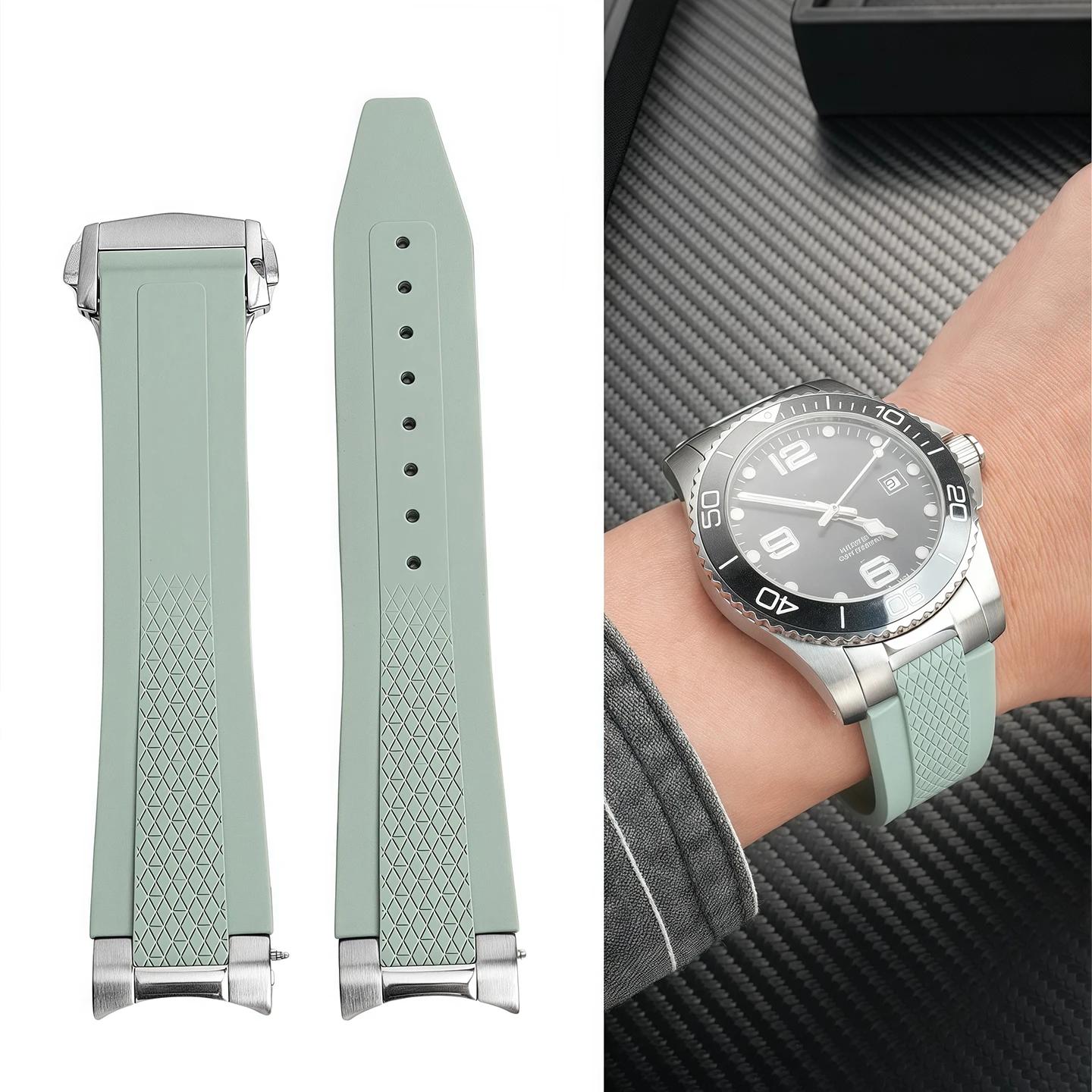 

Високоякісний фторопластовий гумовий ремінець для годинника 21 мм для Longines hydroconquest L3 Conquest Sports Дайвінг-годинник Ремінець+Металевий інтерфейс 21mm-width