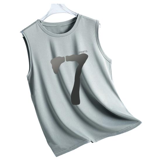 

Men Vest Sleeveless Round Neck Quick-Drying Mesh Design Sport Vest Number Seven Pattern Loose Fit Fitness Tops Daily Wear XL