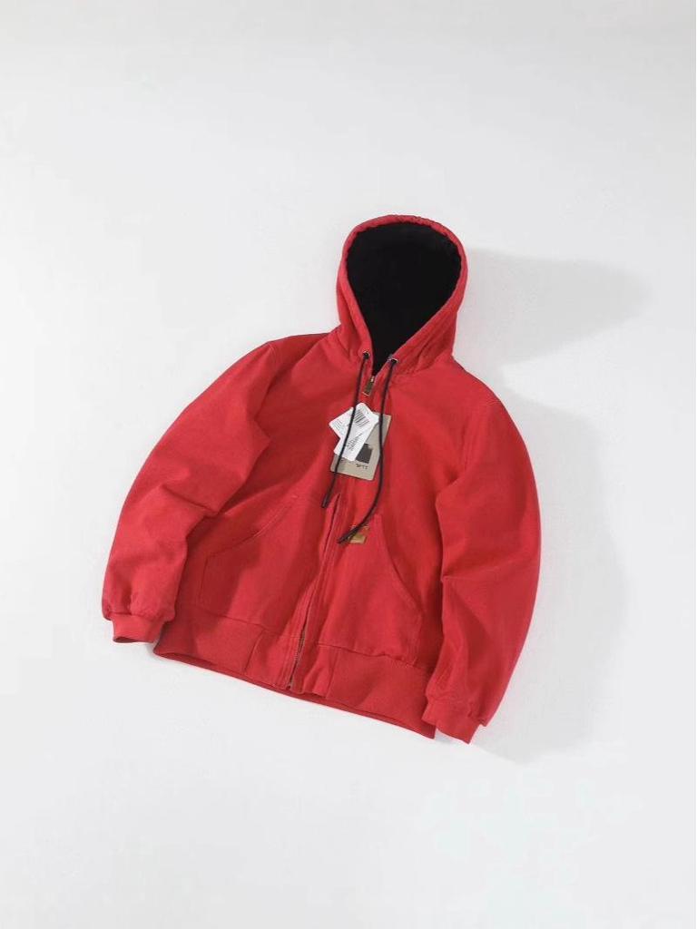 Jachetă Carha Vintage J130 din Pânză cu Petice din Piele și Glugă, Bumbac - Colecția Toamnă/Iarnă.