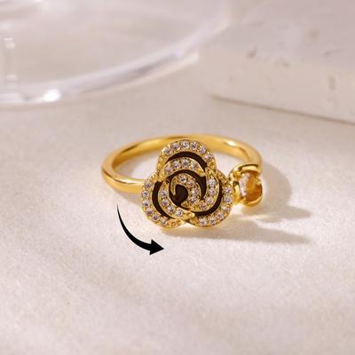 Hot Sale Handmade Black Oil Diamond Rose Heart Turning Ring Women's Turnable Flower Opening Compression Rings