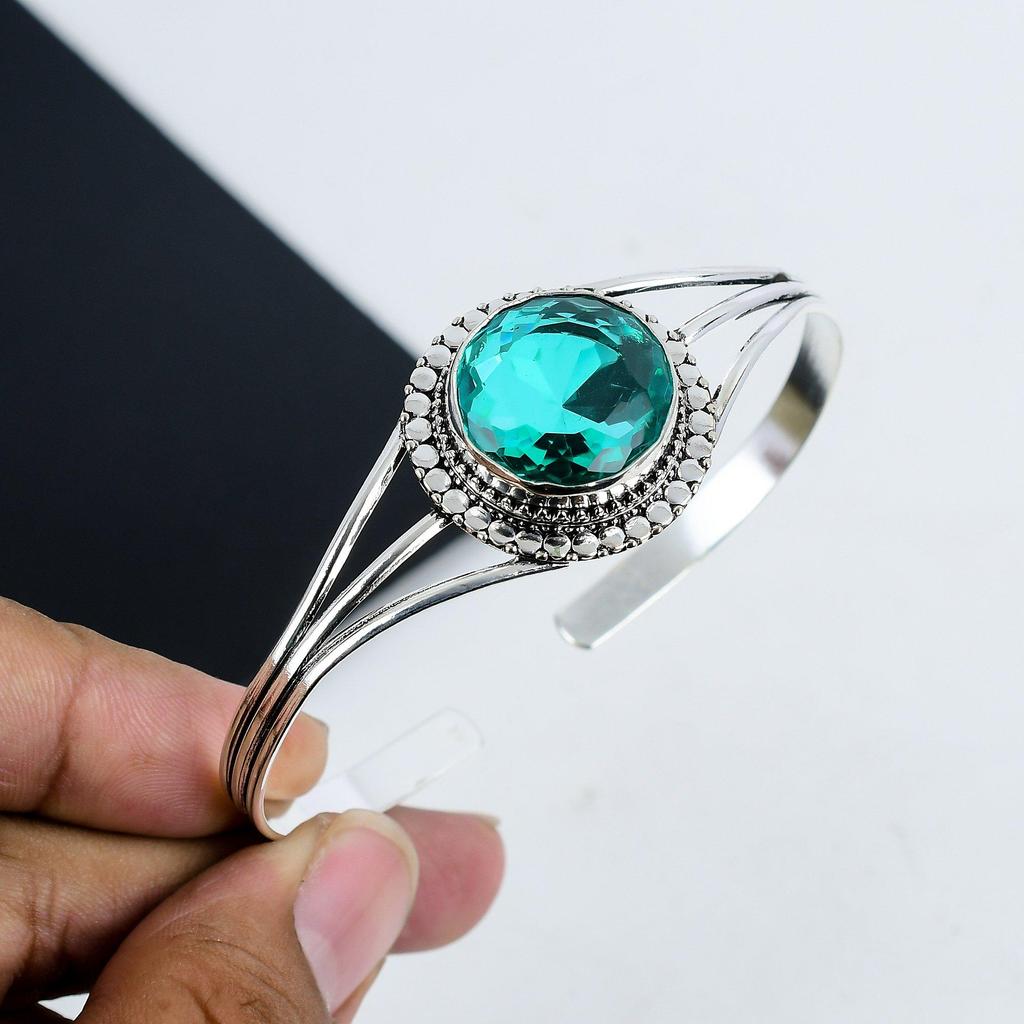 Wunderschöner Grüner Apatit Edelstein Handgefertigter Armreif 925 Sterling Silber Armreif, Grüner Apatit Armreif für Ehefrau, Unisex Armreif, Ostergeschenk