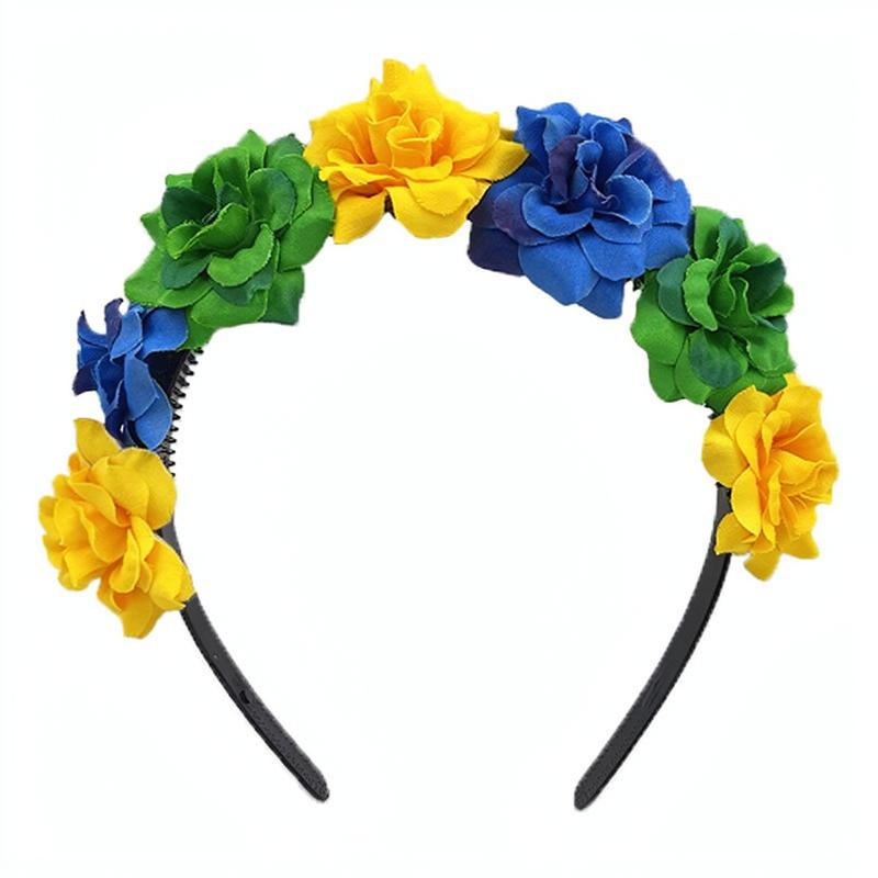 

Mexican Flower Crown Headband Colorful Artificial Rose Daisy Flower Headpiece for Women Fiesta Hair Accessory for Wedding Party