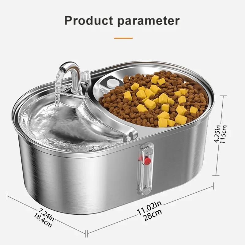 Cat Water Fountain Stainless Steel Pet Drinking Automatic Water Dispenser 3L Large Capacity Intelligent Feeding Food Dual Bowls