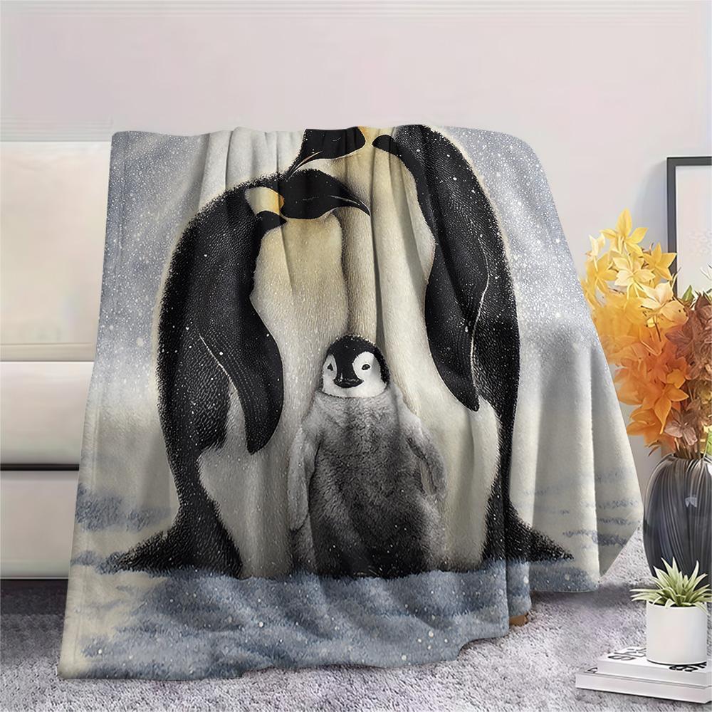 Penguin Print Flannel Blanket, High quality Comfortable for All Seasons, Home Decor, Warmth and Comfort, Perfect for Christmas Gifts