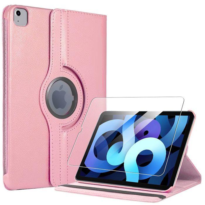 Coque + Verre Trempé - BOOLING - iPad Air 4/5 10,9" - Protection Cuir PU - Support Rotatif - Rose