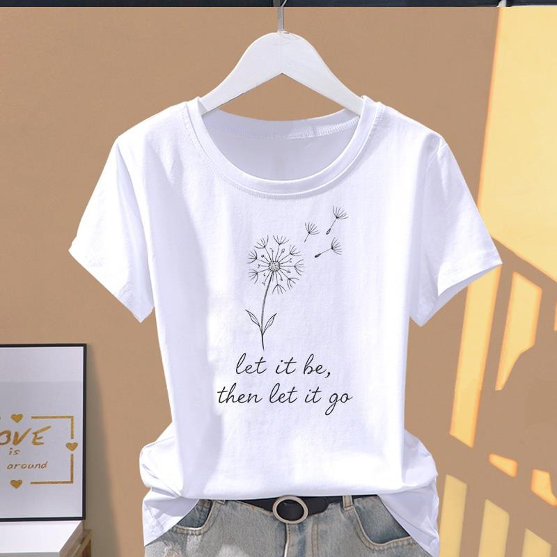 (Asian Size) leopard letter trend Top O-neck Tee Fashion Print Casual Short Sleeve T-shirts T Graphic Female Women's Clothing