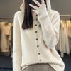 Women's 100% Wool Hooded Cardigan - Versatile Autumn/Winter Pure Color Knit Jacket