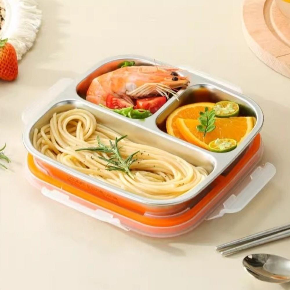 Leak Proof Stainless Steel  Lunch Box Reusable Student Meal Plate Food Container  Child School