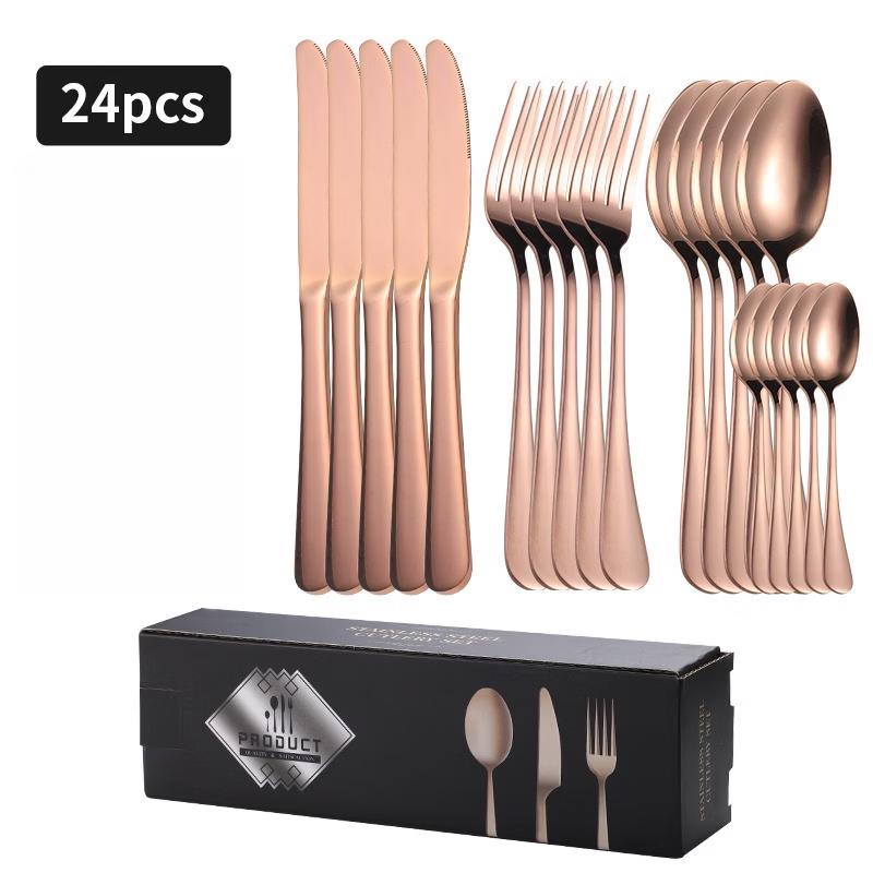 Xihe 24-Piece Rose Gold Bamboo Cutlery Set
