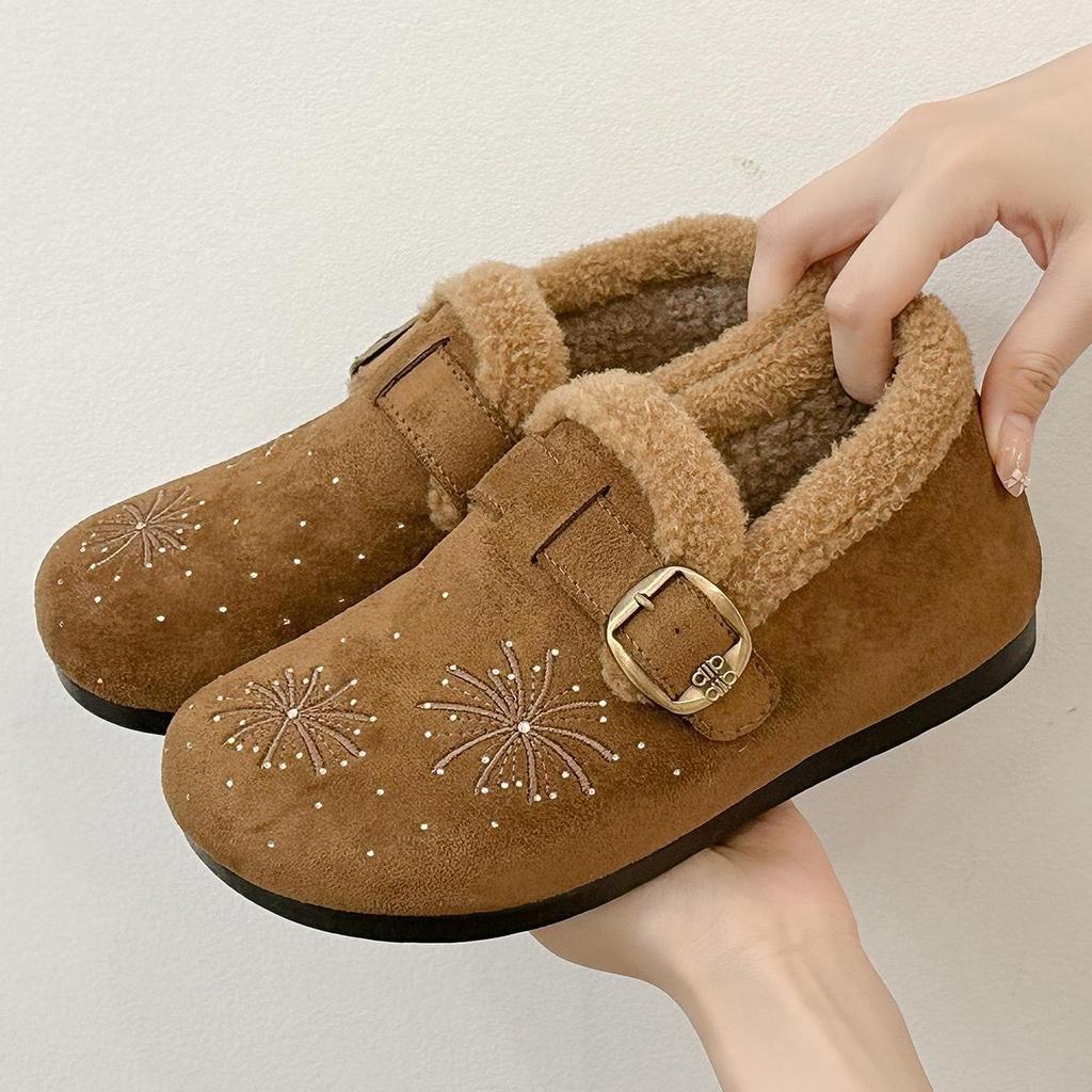 Women's Winter Warm Faux Suede Moccasin Non-Slip Short Booties With Fuax Fur Lined Walking Flats Shoes Casual Fuzzy Outdoor Indoor Shoes for Women