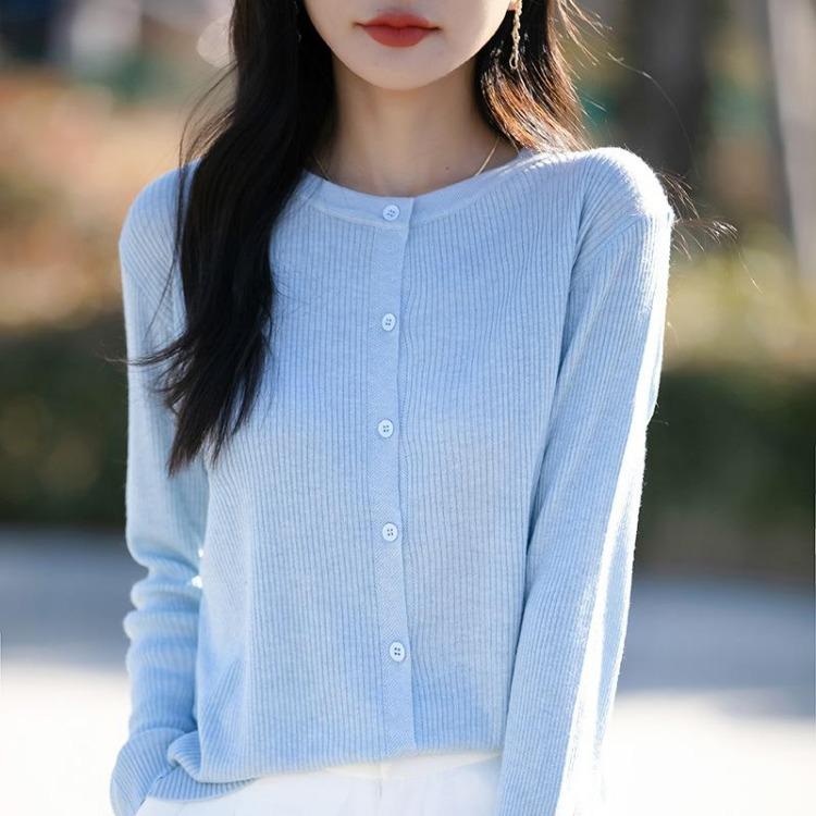 Korean Style Loose Long Sleeve Womens Cardigan Sweater Mini Coat Spring New Round Neck Knitted Outerwear