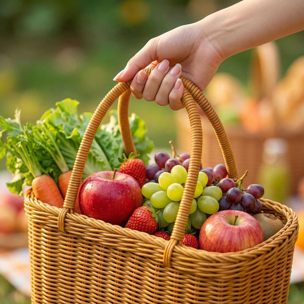 Wicker Fruit Basket, Supermarket Shopping Basket, Picnic Basket