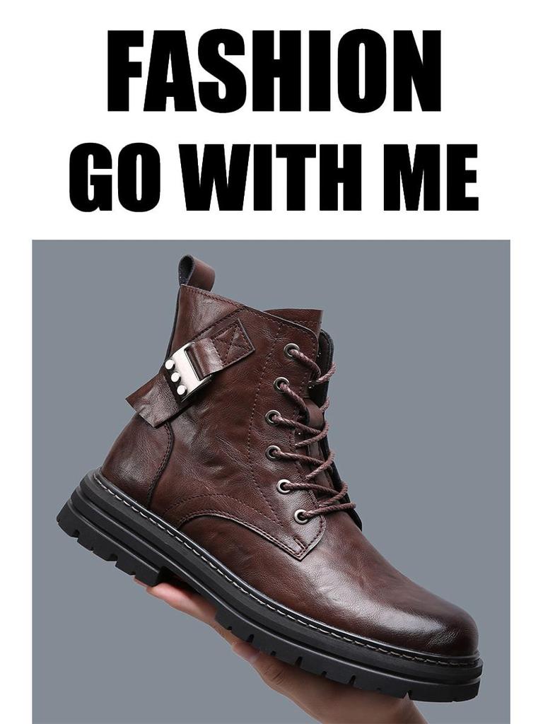 2024 Herr Äkta Läder Vinterstövlar, Brittisk Trendig Retrostil, Plus Sammet Varma Vardagsstövlar