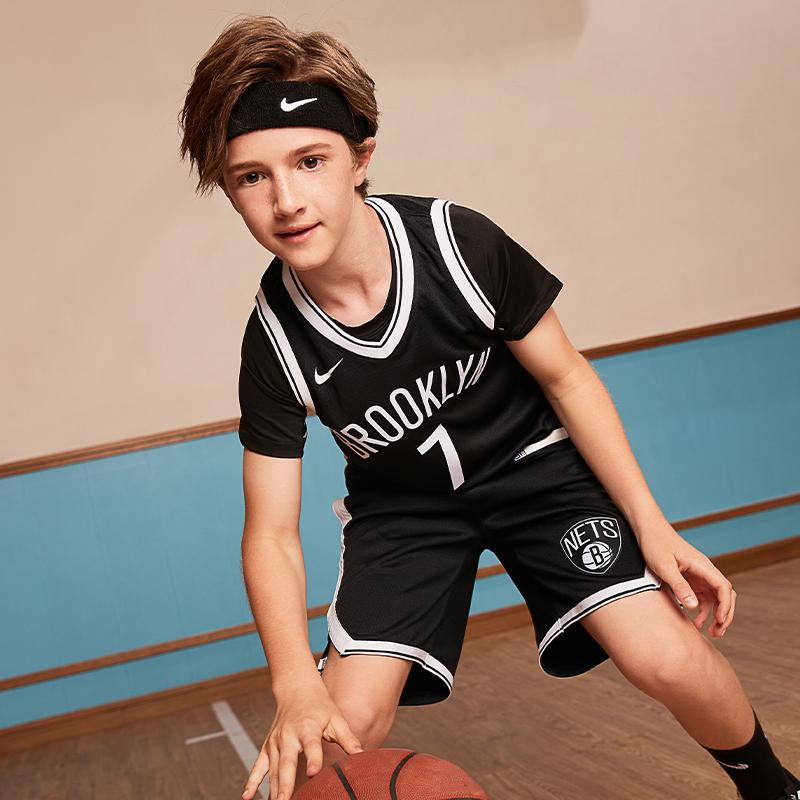 Nike Luźny strój sportowy Brooklyn Nets Durant 7 z nadrukiem dekolt w serek trening konkursowy outdoor modna kamizelka topy dla dzieci czarny 3Z2B7BZ2P-NYNKD